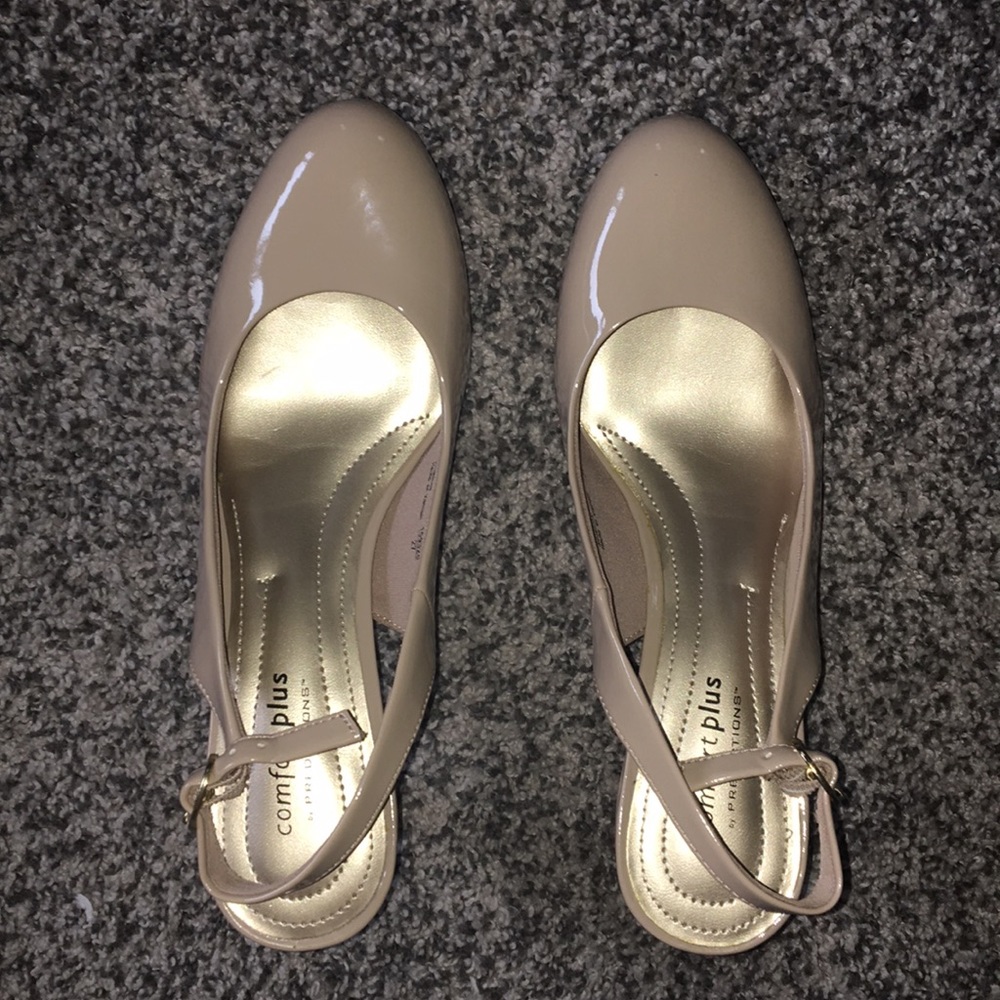 Nude patent leather heels